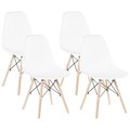 Fabulaxe Plastic DSW Shell Dining Chair with Solid Beech Wooden Dowel Eiffel Legs, White, PK 4 QI003746.WT.4